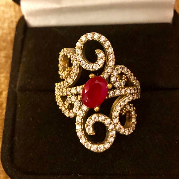 Silver & Bronze Ruby & Diamond Topaz Ring Size 8.5 - Picture 3 of 8